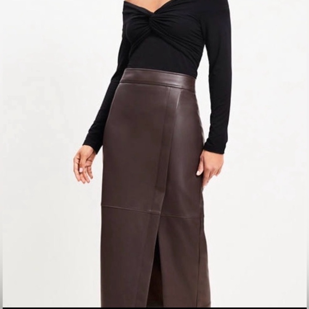 LOFT Petite Faux Leather Midi Wrap Skirt | Size 14 | NWT - Picture 2 of 5